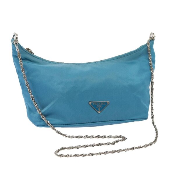 PRADA Chain Shoulder Bag Nylon Light Blue Auth 80225 - Picture 1 of 16